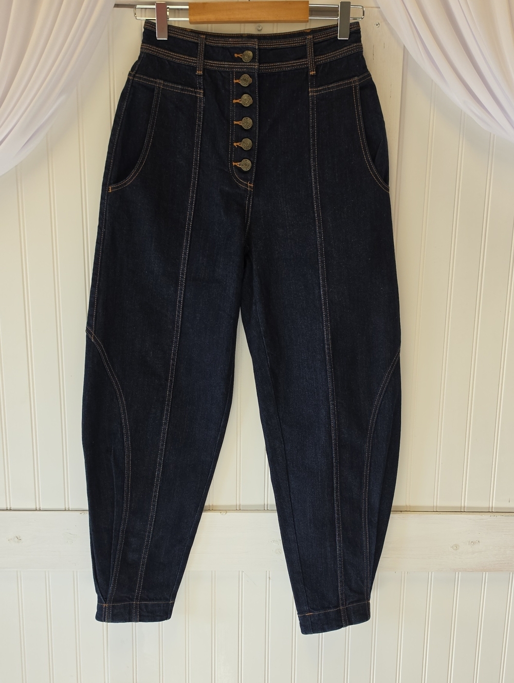 Ulla Johnson Dark Blue High Rise Button Front Cotton Blend Jeans Size 0